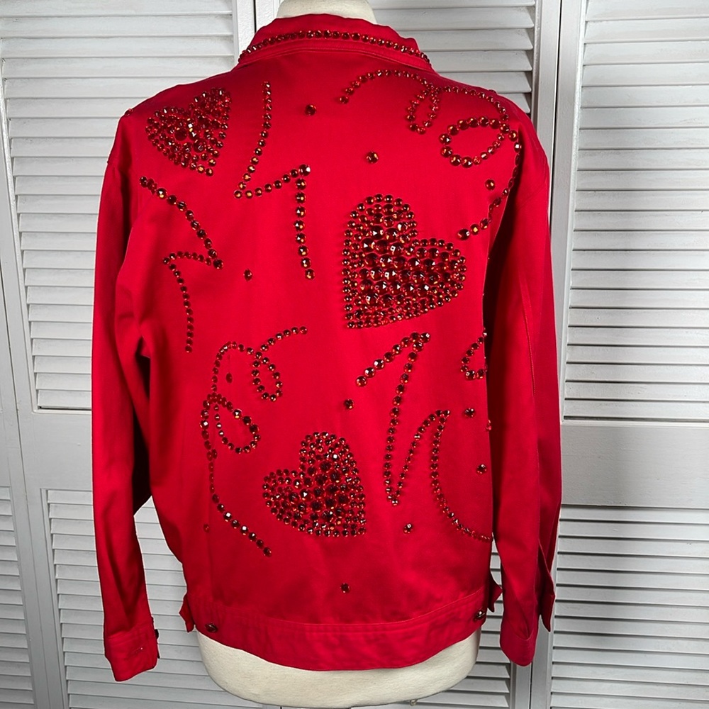 Vintage 1992 B Diffusion Red Rhinestone Jacket – Women’s Size 12 – 100% Cotton‎